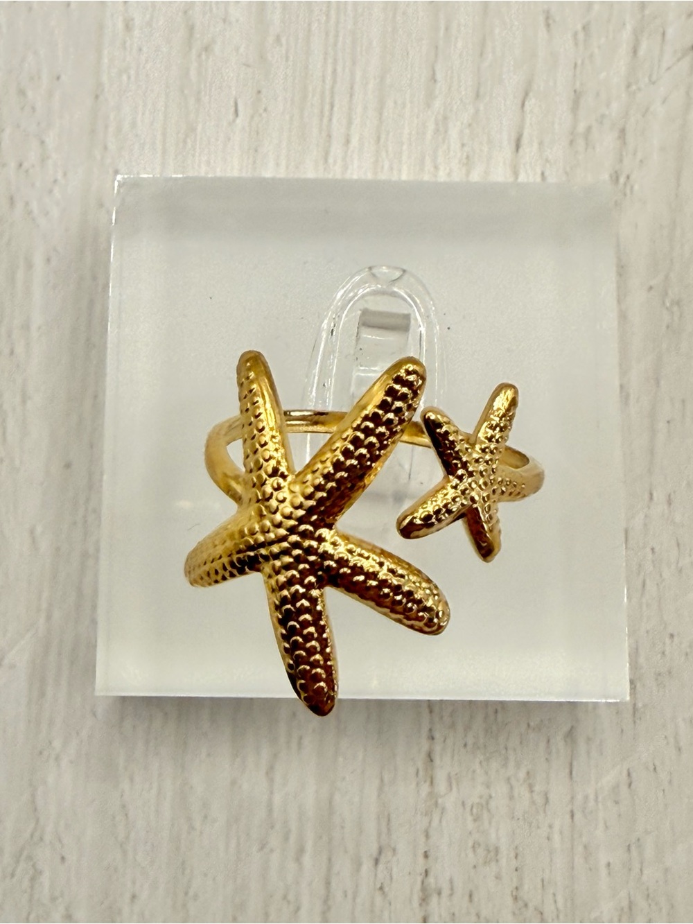 18K Gold Plated Stainless Steel Starfish Open Ring Coastal Beach Luxe NWT - Picture 6 of 8